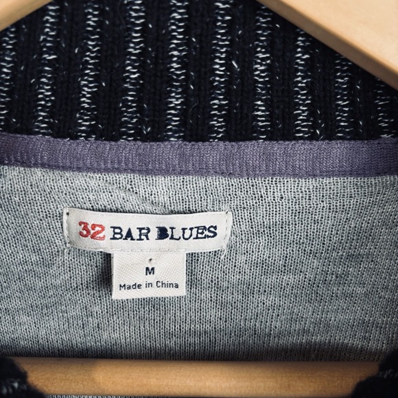 32 Bar Blues Sweater Jacket Mens M Full Zip Long Sleeve Pocket Distressed Black - Picture 3 of 7